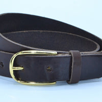 Bruine 3cm brede riem met gouden gesp. 