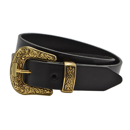 Zwarte western riem met gouden gesp 