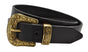 Zwarte western riem met gouden gesp