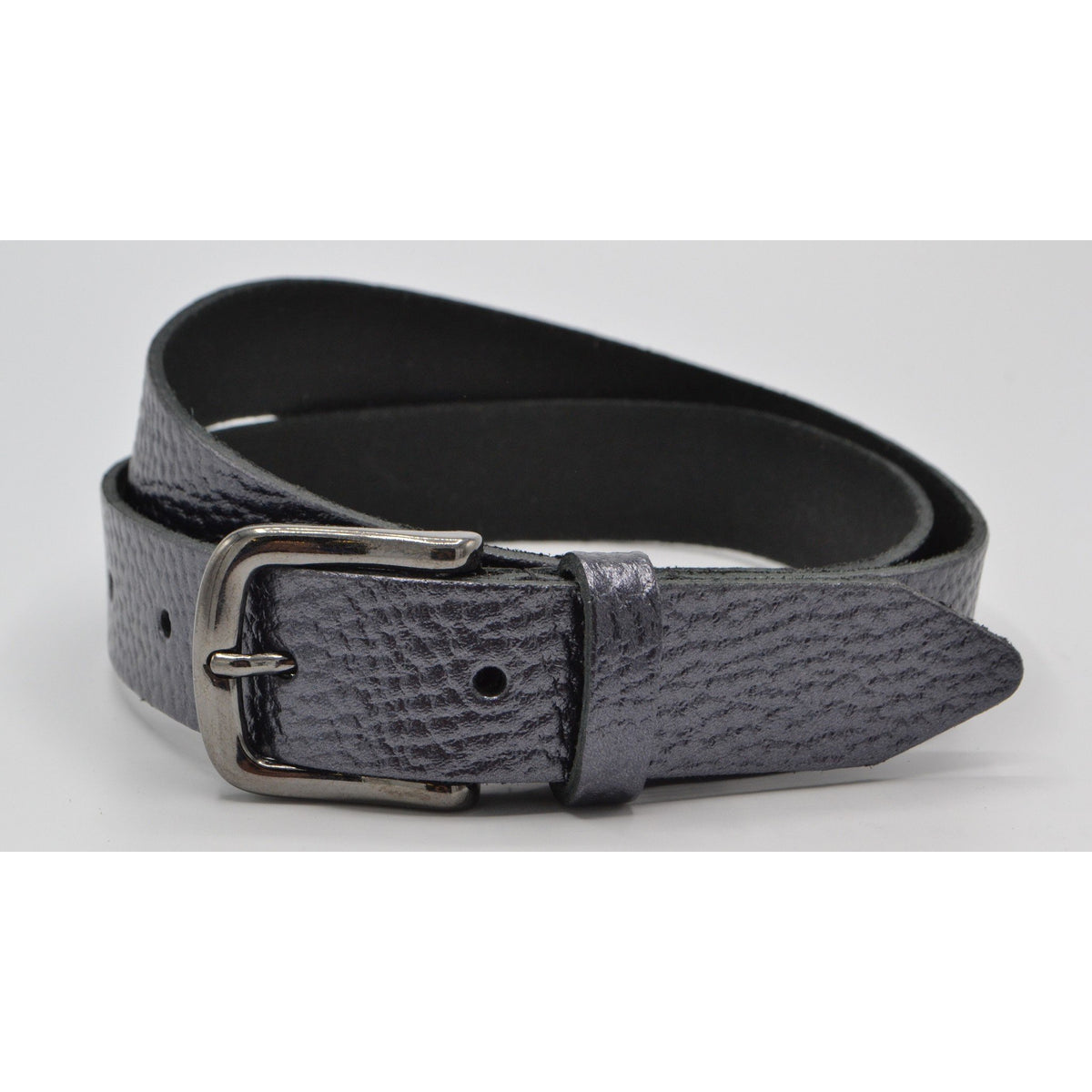 Zwart metallic 3cm brede riem met metallic zwarte gesp.  