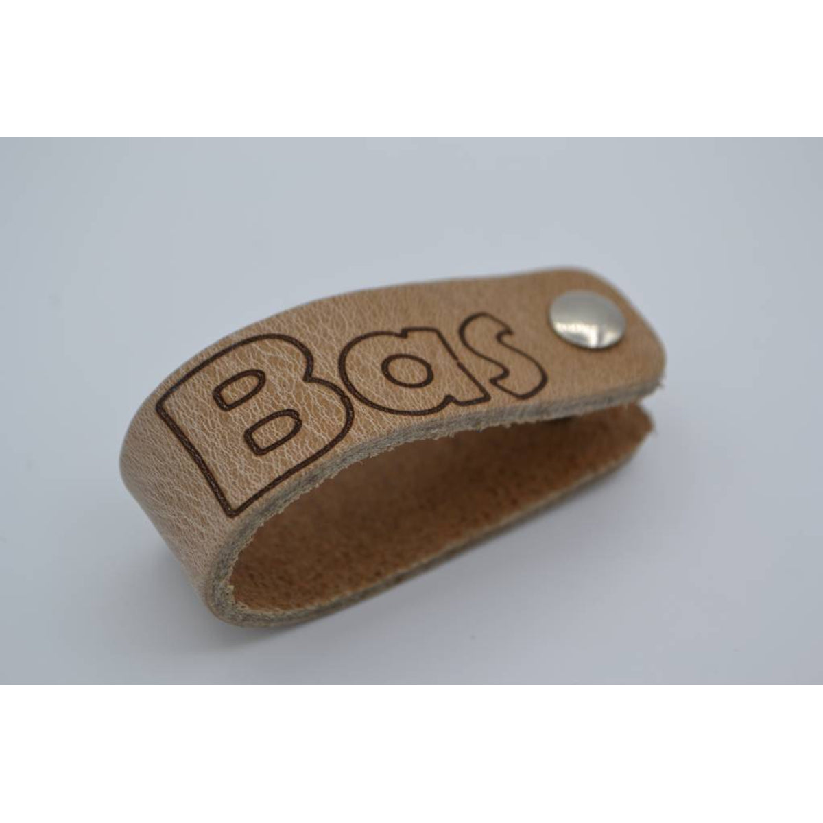 taupe echt lederen sleutelhanger met eigen naam of logo
