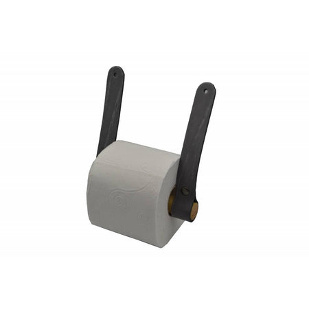 Toiletrolhouder van hout en leer