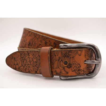 cognac bloemlaser echt lederen riem