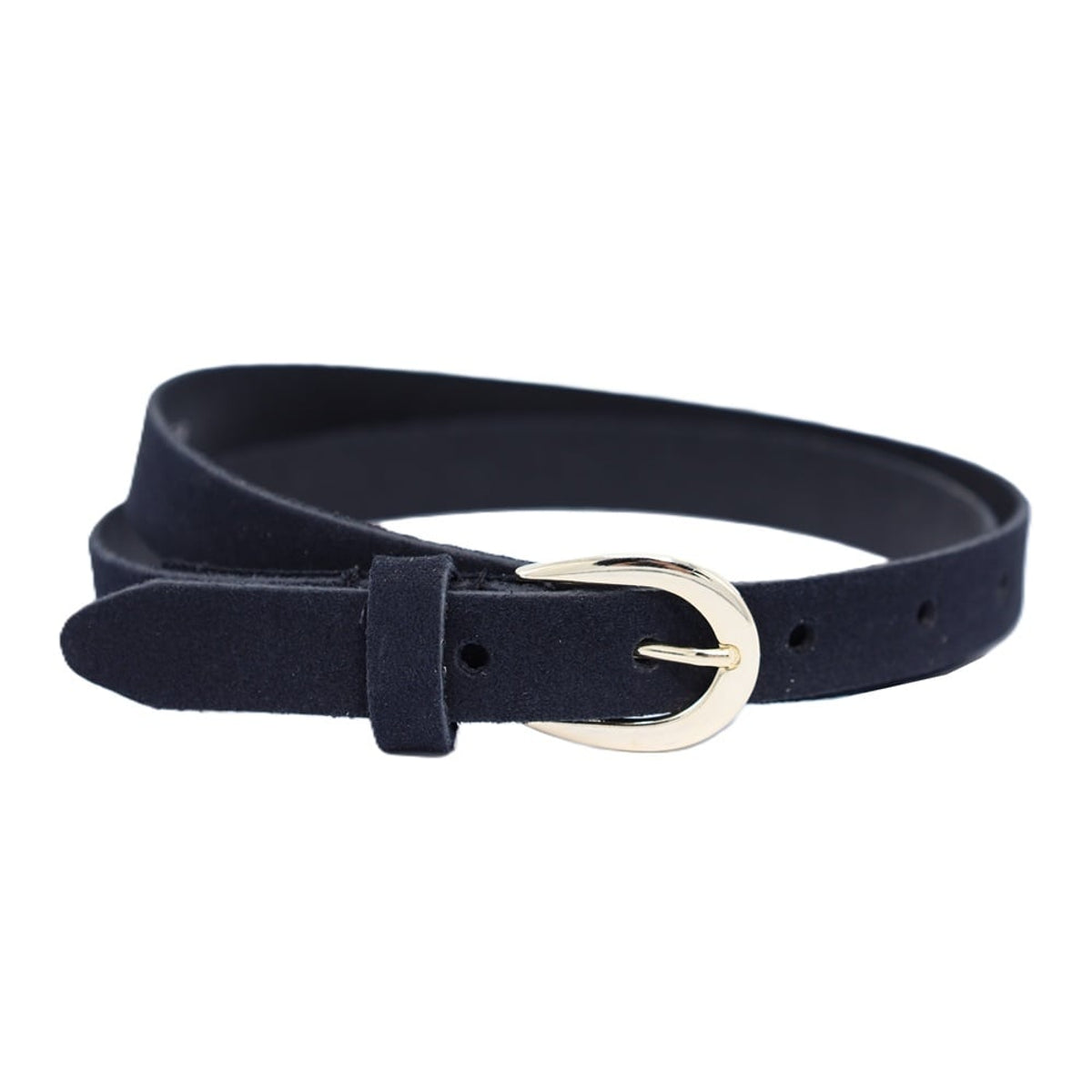 Zwarte smalle riem van suede soepel leer.