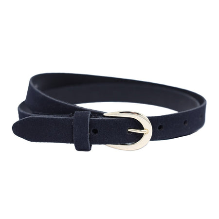 Zwarte smalle riem van suede soepel leer.