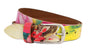 Kleurrijke riem, 30mm breed en oud zilveren smalle gesp.
