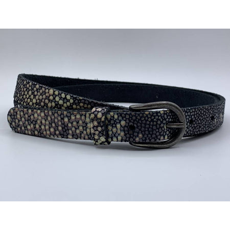 Damesriem van 2cm breed en speelse zwarte roggenprint