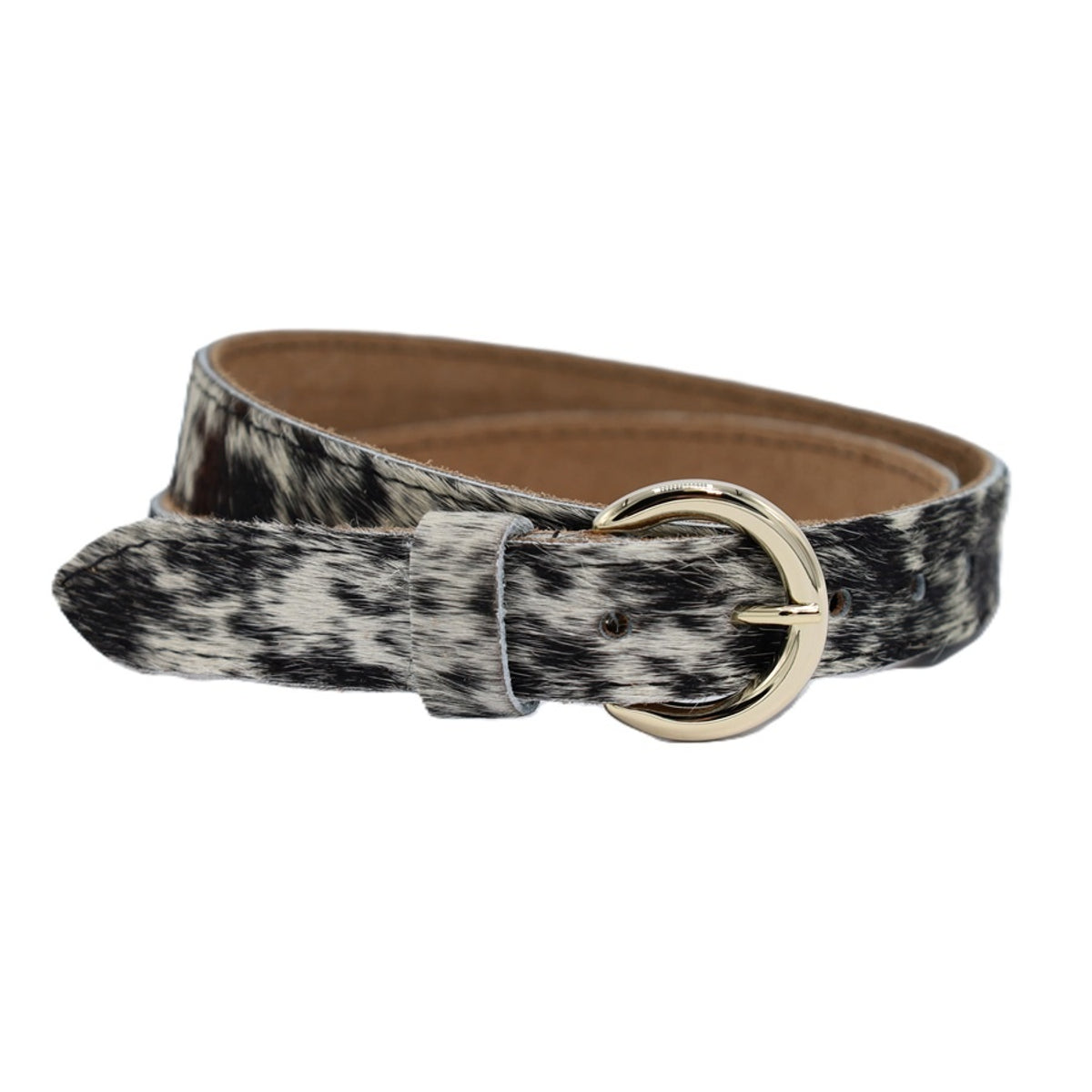Wit zwarte koehuid  riem.