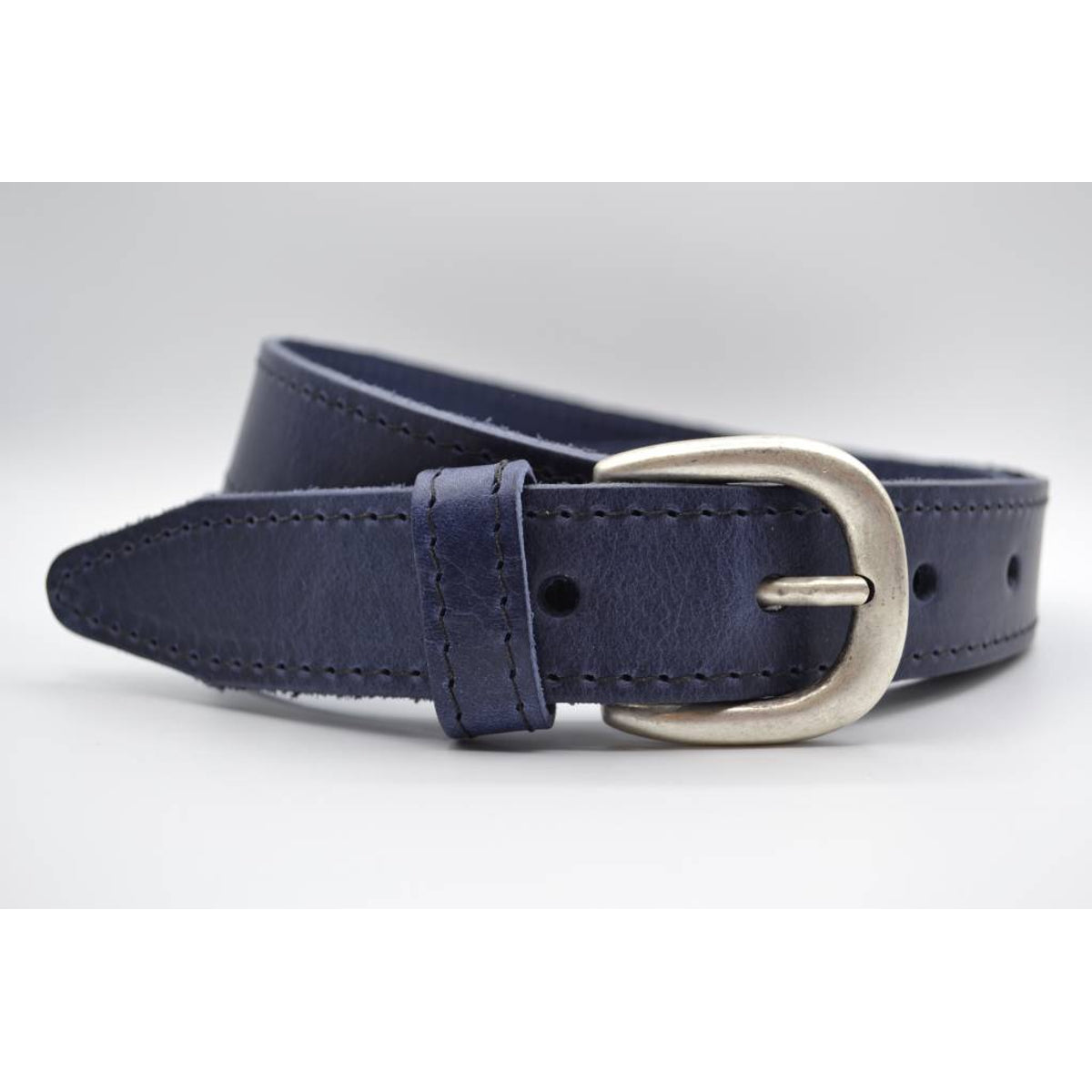 35mm blauwe gestikt italiaans volnerf lederen riem
