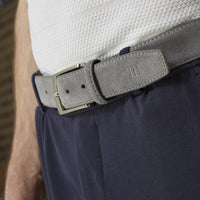 Blauw grijze suede 35mm brede riem. 