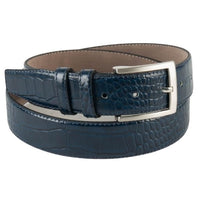 Nette blauwe riem met krokodillenprint.