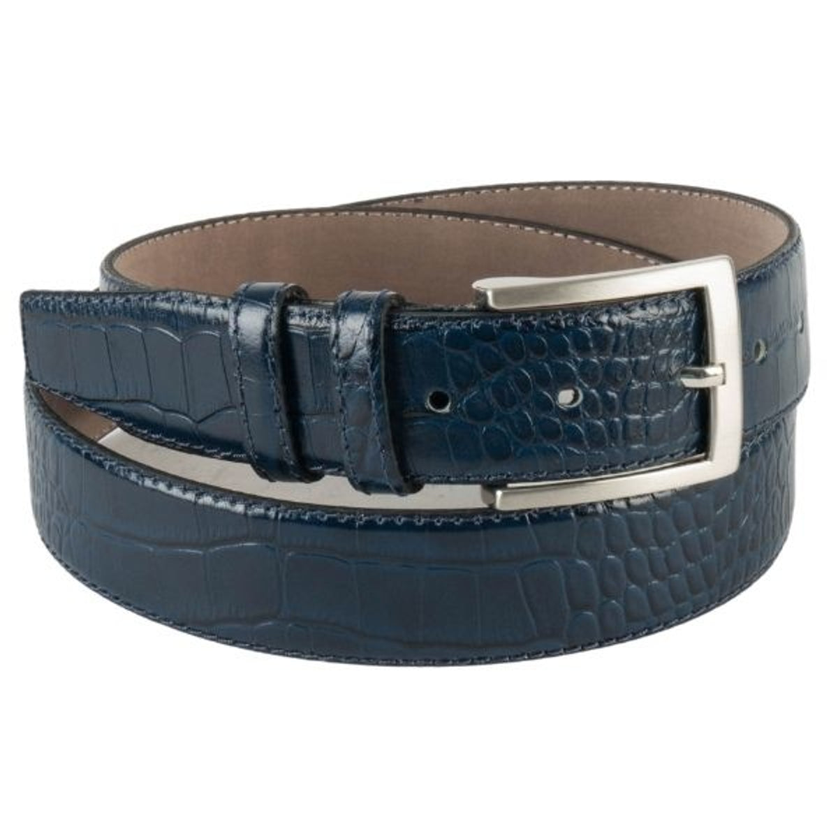 Nette blauwe riem met krokodillenprint.