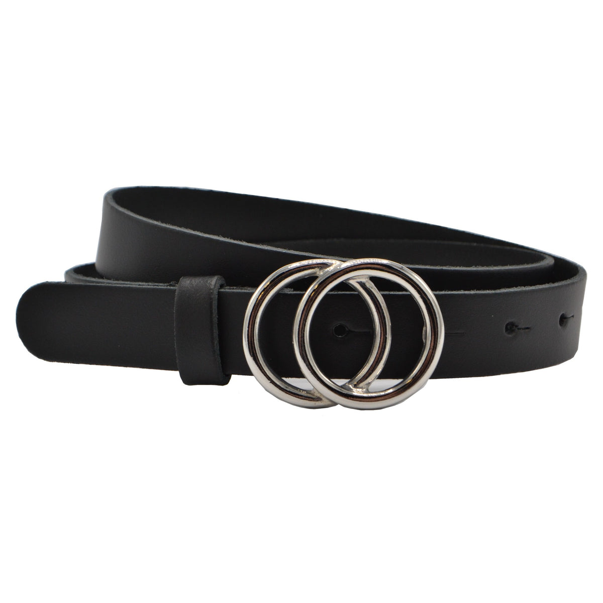 2.5cm brede zwarte riem met zilver kleurige gesp. 