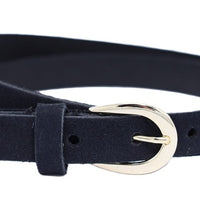 Zwarte smalle riem van suede soepel leer.