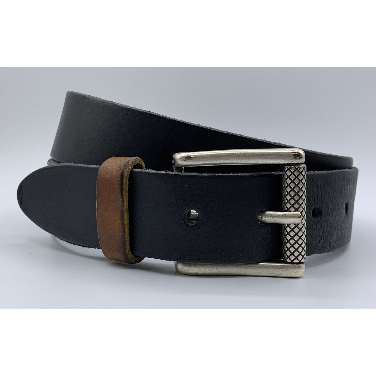Stoere zwarte riem met gewassen vintage leer
