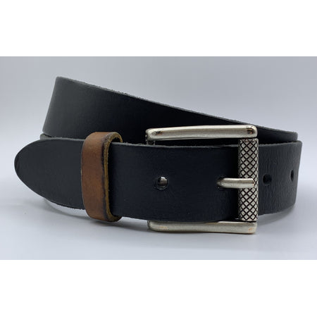 Stoere zwarte riem met gewassen vintage leer