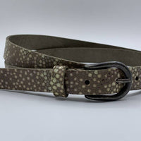 Damesriem van 2cm breed en speelse taupe rogge print.