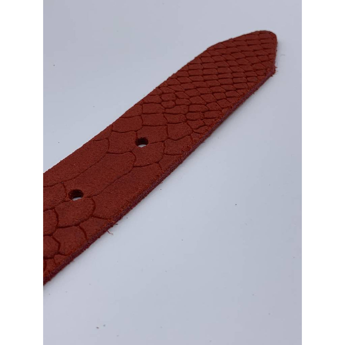Trendy rode damesriem met slangenprint.