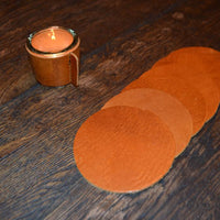 Kaarsenhouder voor theelicht. Glas en croco zwart leer