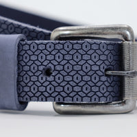 Printriem van echt blauw leer.