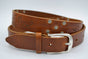 Cognac riem met studs en laserprint