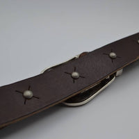 3cm bruine western stud riem met oud zilveren gesp