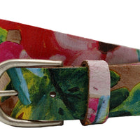 Kleurrijke riem 35mm breed en oud zilveren gesp