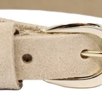 Beige smalle riem van suede soepel leer.