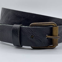 Stoere zwarte riem met gekreukt leer