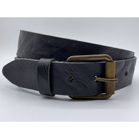 Stoere zwarte riem met gekreukt leer