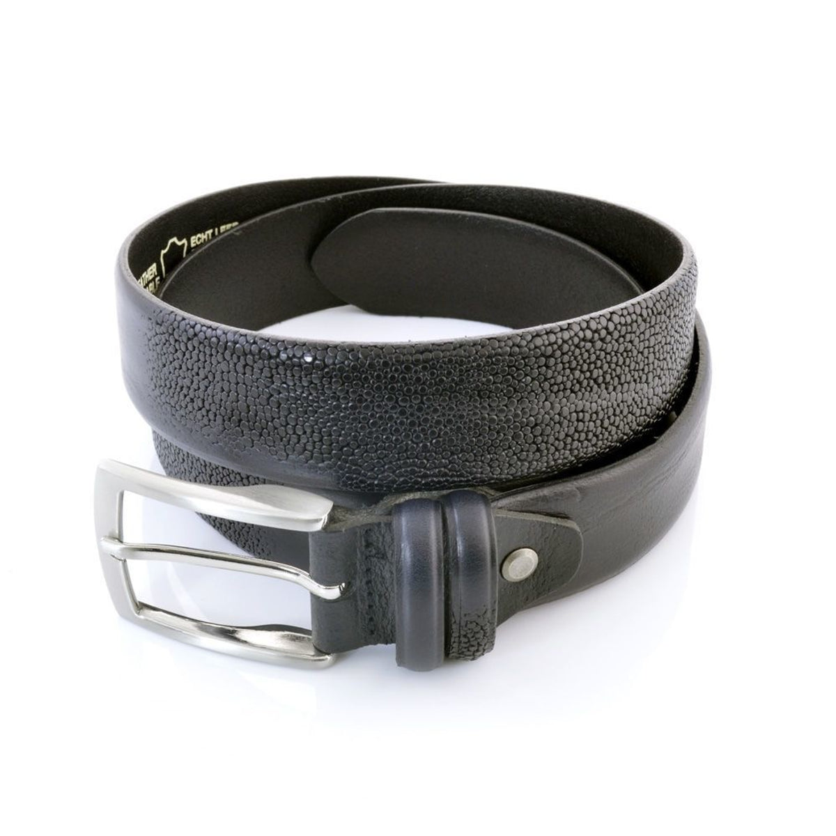 Zwarte 32mm brede riem van Italiaans leer.