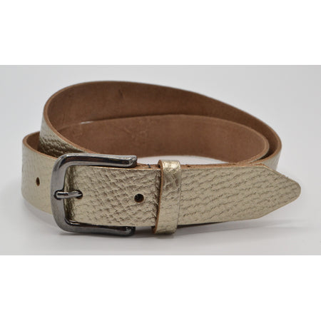 Gouden 3cm brede riem met metallic zwarte gesp.  