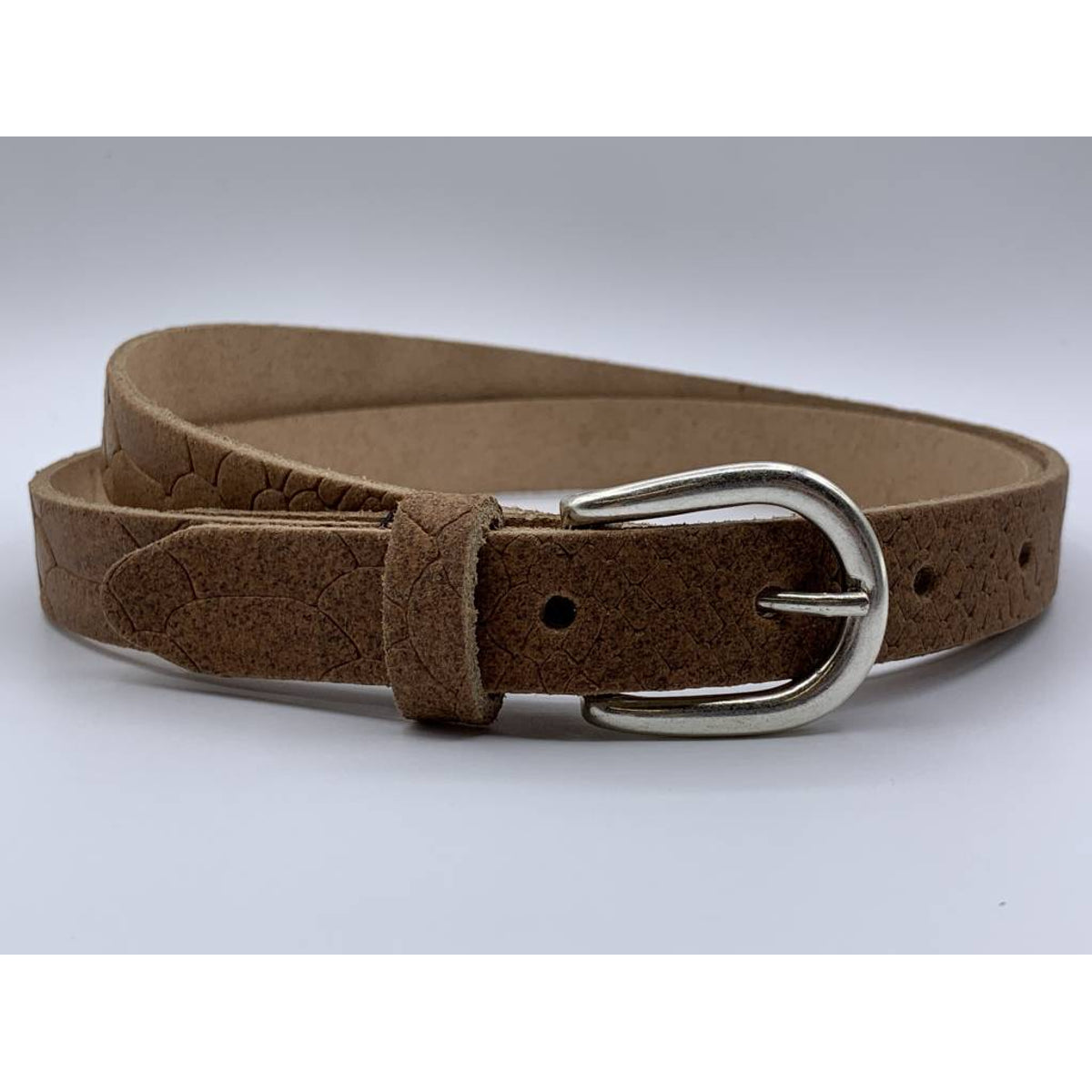 smalle cognac damesriem met slangen print