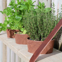 Kruidenrek met bruine oak kleurige potjes. 