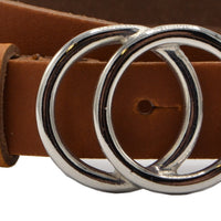 2.5cm brede cognac riem met zilver kleurige gesp.  