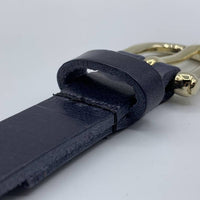 Blauwe smalle damesriem met gouden gesp