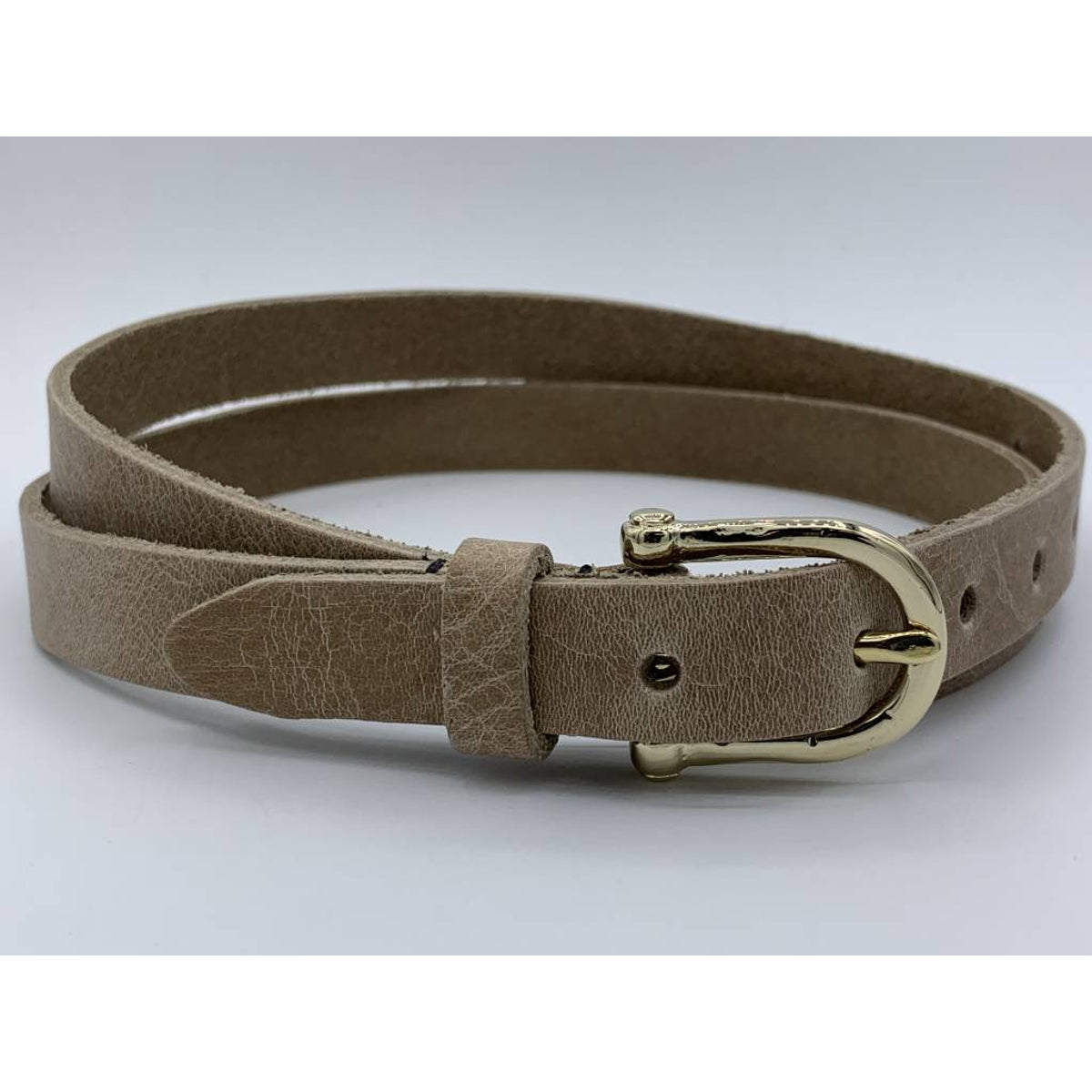 Taupe smalle damesriem met gouden gesp