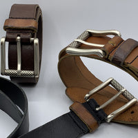 Stoere bruine riem met gewassen vintage leer