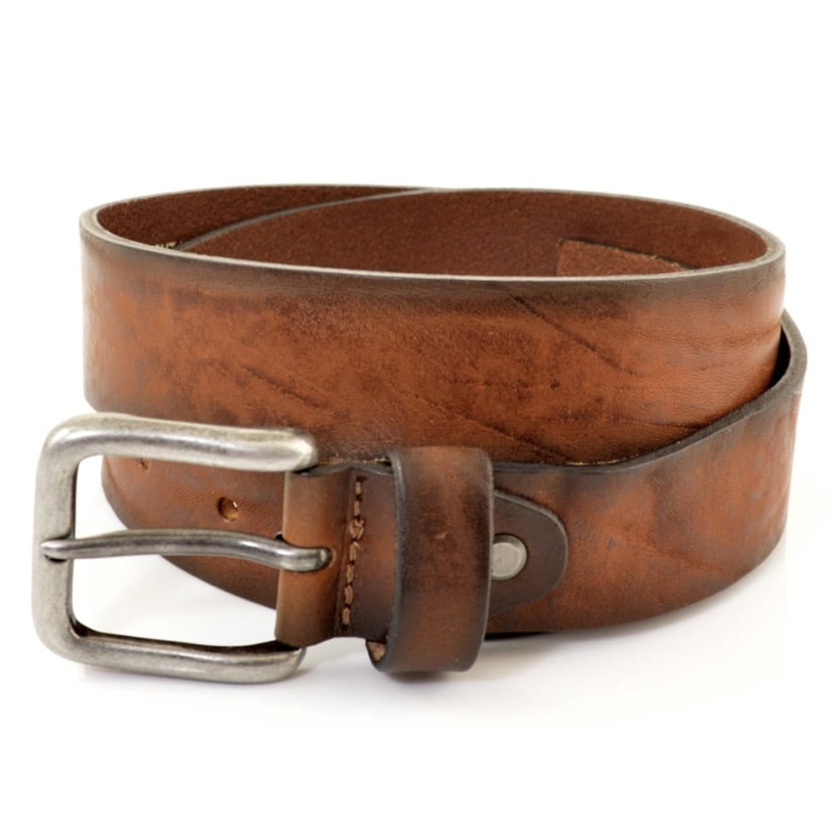 Cognac 3,5 cm brede riem met grove structuur.