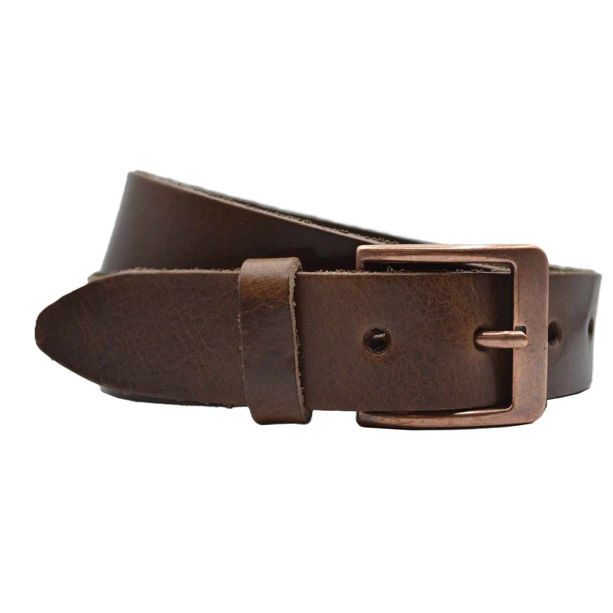 bruine italiaans volnerf lederen riem met bronzen gesp