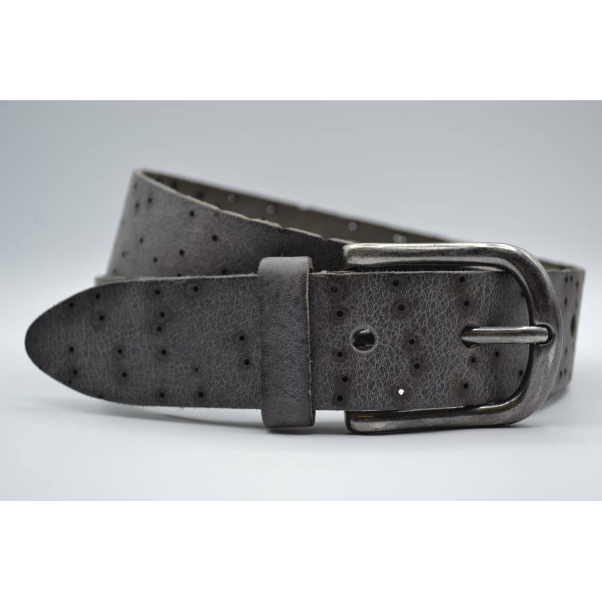 Stoere grijze echt lederen riem