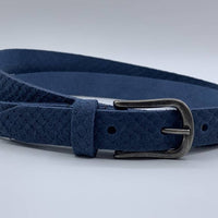2cm brede damesriem met blauwe slangenprint