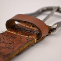 Cognac bloemlaser echt lederen riem