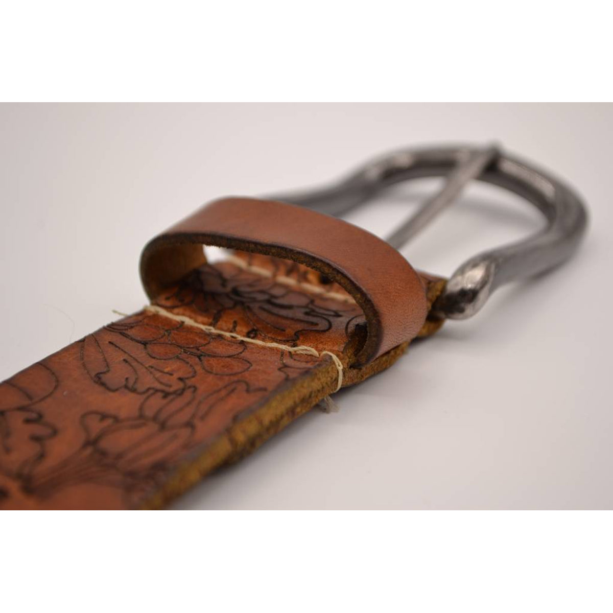 Cognac bloemlaser echt lederen riem