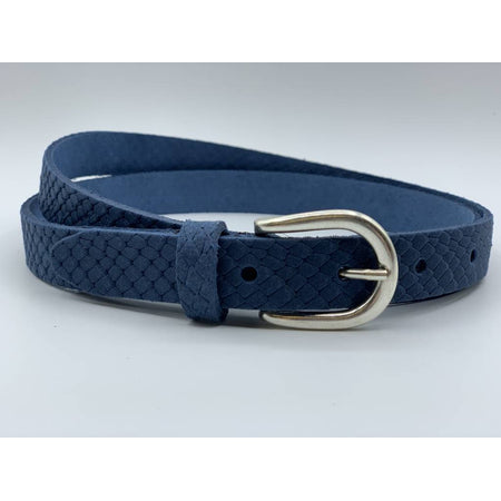 smalle blauwe damesriem met slangen print
