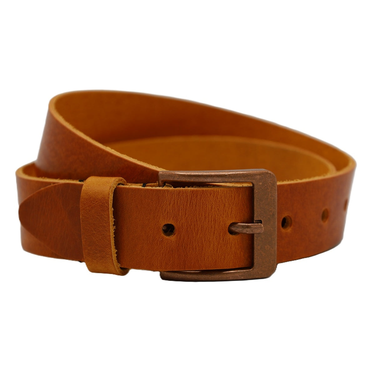 cognac italiaans volnerf lederen riem met bronze gesp.
