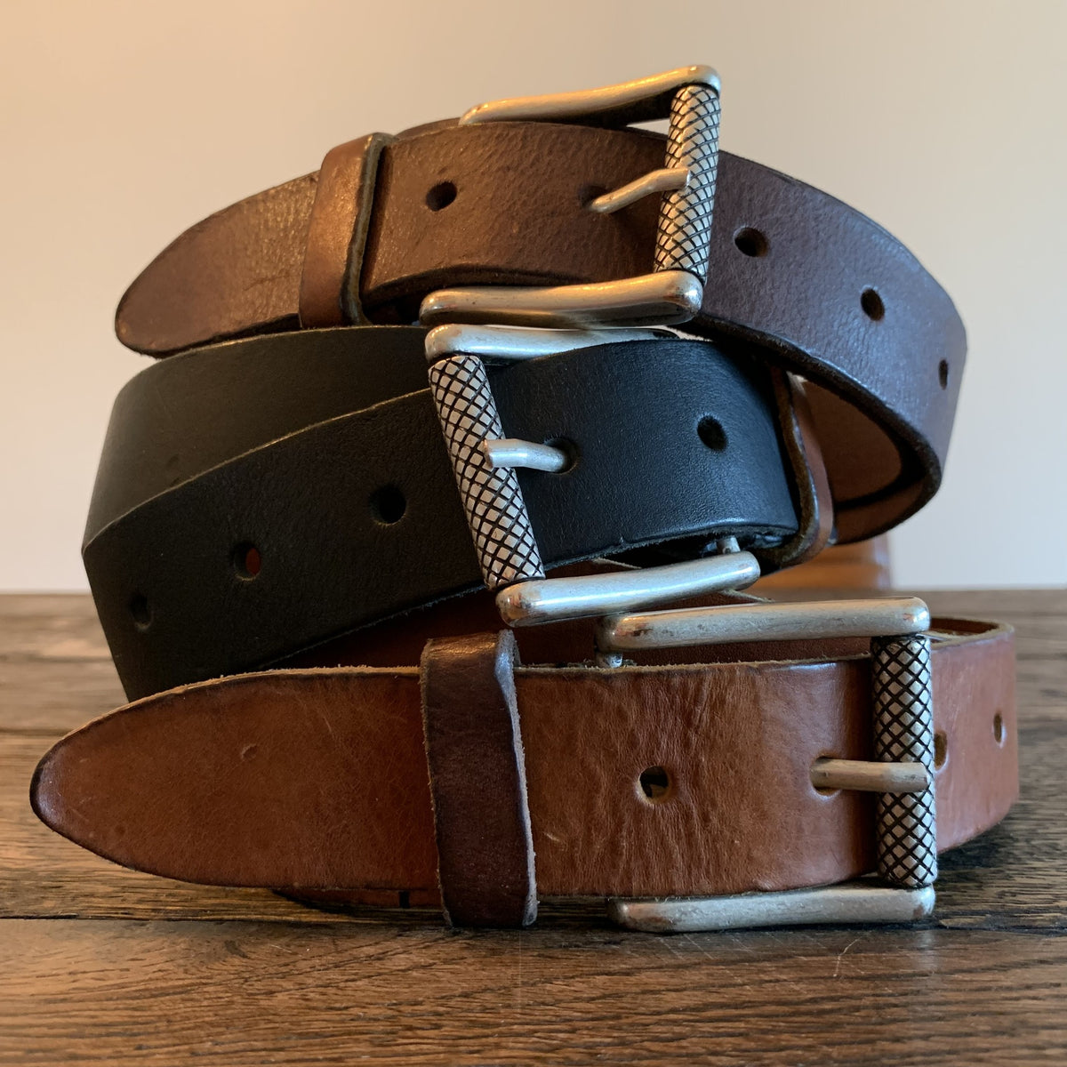 Stoere zwarte riem met gewassen vintage leer