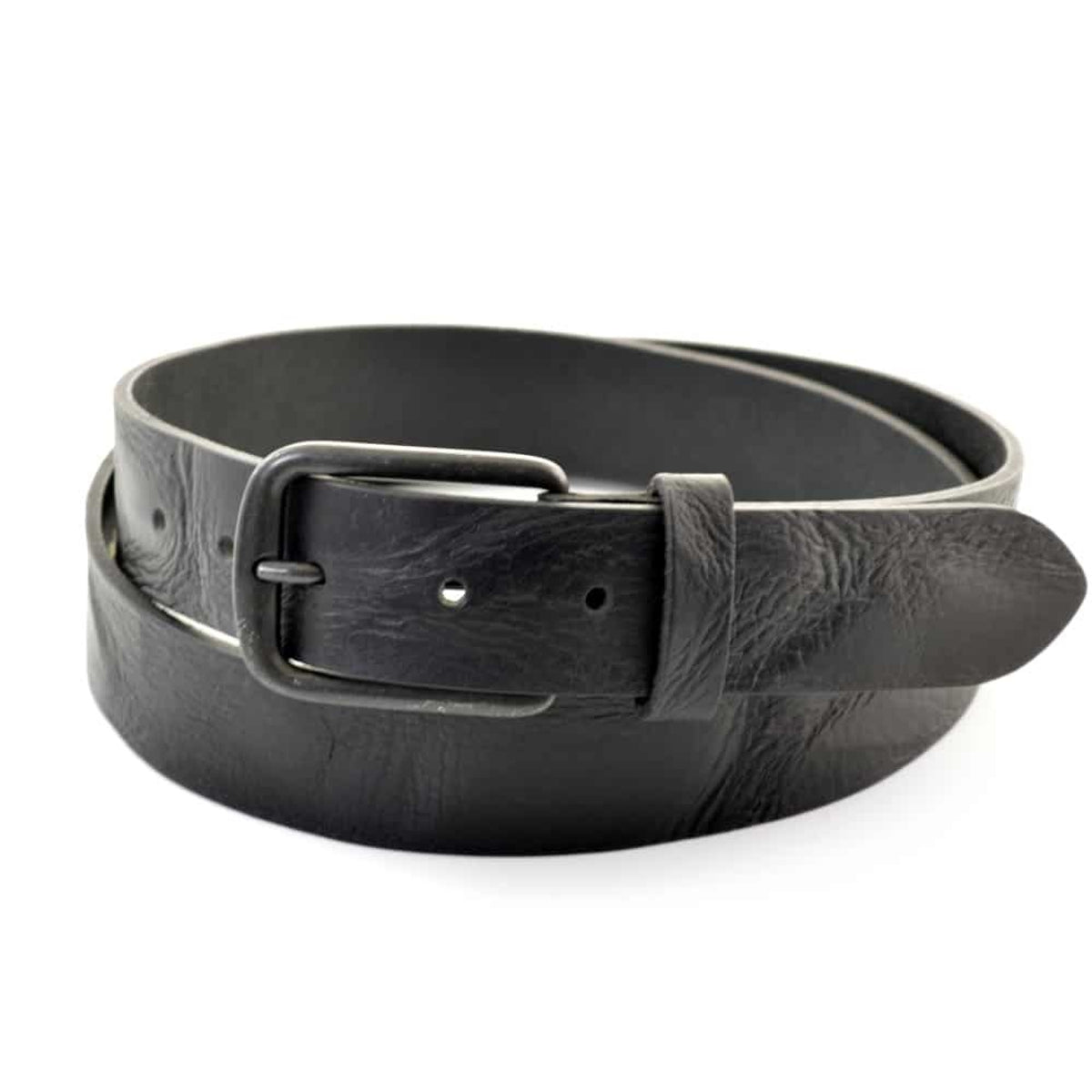Zwarte 3,5 cm brede riem met hoogwaardig gekreukt leer.