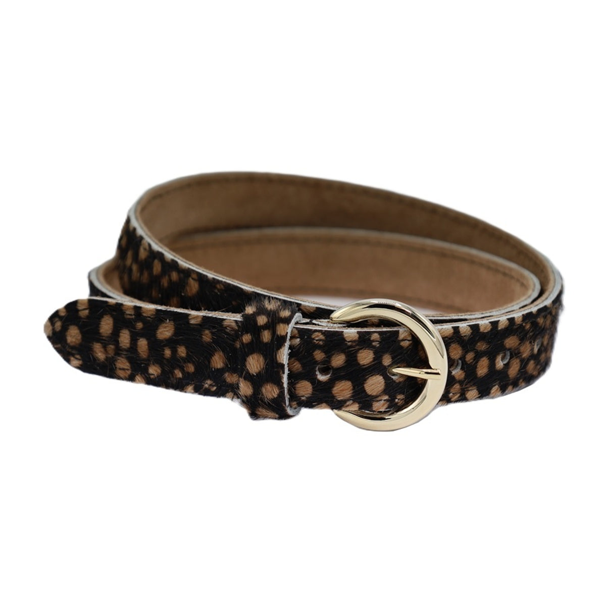 zwart met bruine print riem.