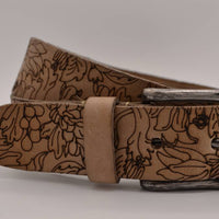 Taupe bloemlaser echt lederen riem 